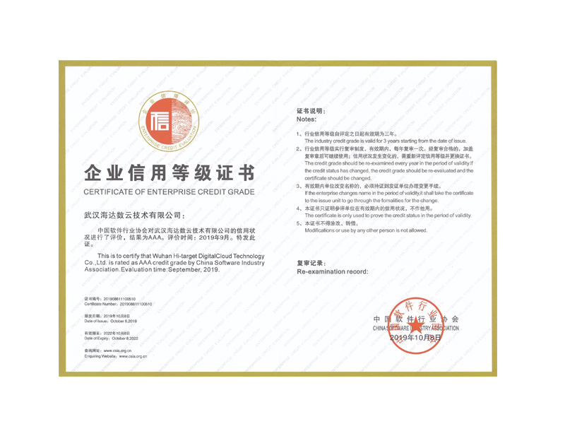  中国软件行业协会企业信用评价AAA级信用企业